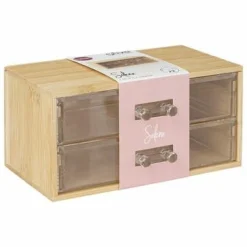 Szkatułka bambusowa z 2 szufladami  transparentnymi