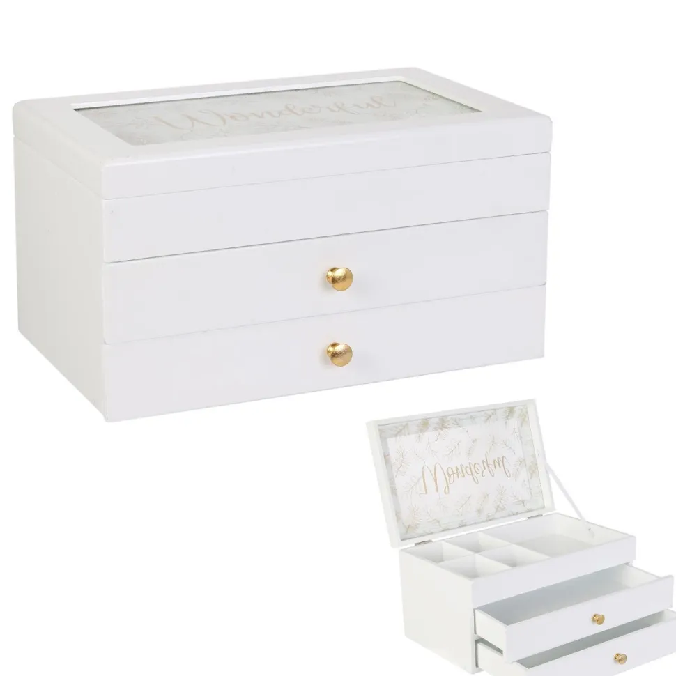 Szkatułka na biżuterię biała z szufladam