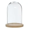Szklany klosz 29,5cm z drewnianą  podstawką