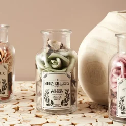 Szklany słój 12cm z pot pourri zielone