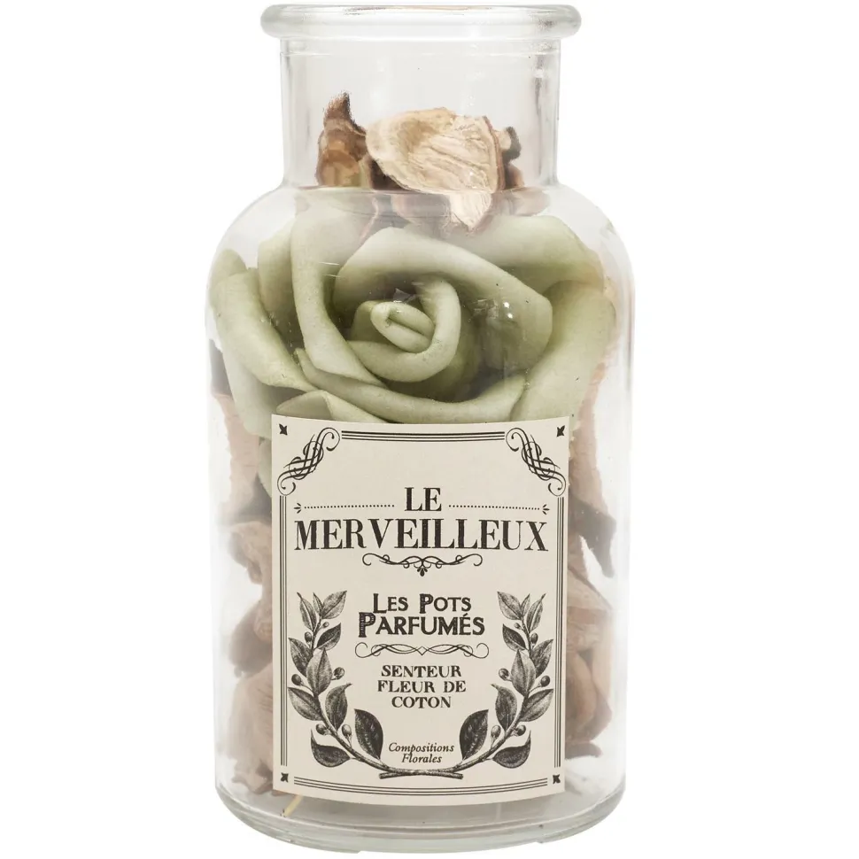 Szklany słój 16cm z pot pourri zielone