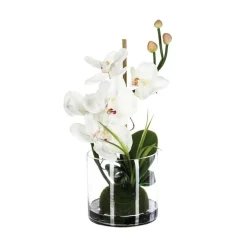 Sztuczna orchidea ze szklanym wazonem     biała