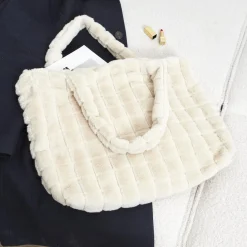 Torba shopper futrzana kremowa