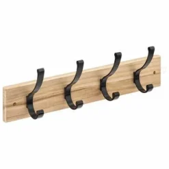 Wieszak ścienny 4 haki drewno/czarny metal