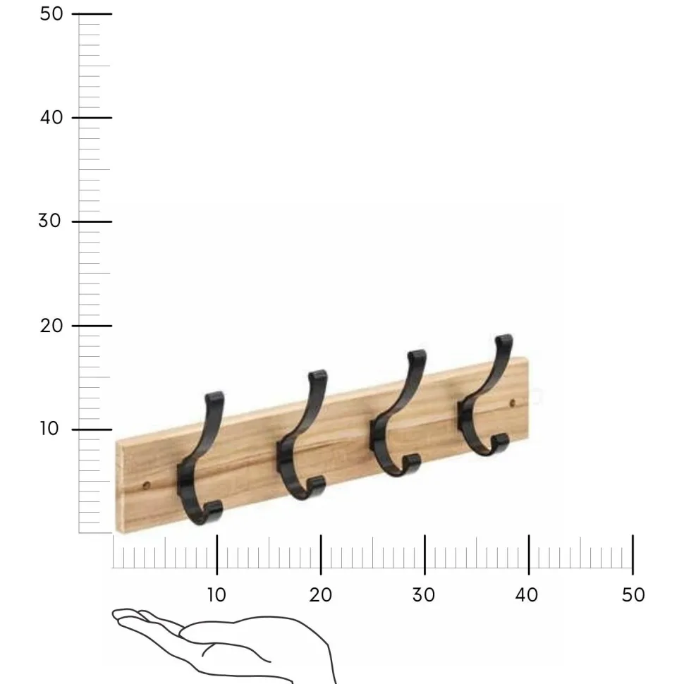 Wieszak ścienny 4 haki drewno/czarny metal