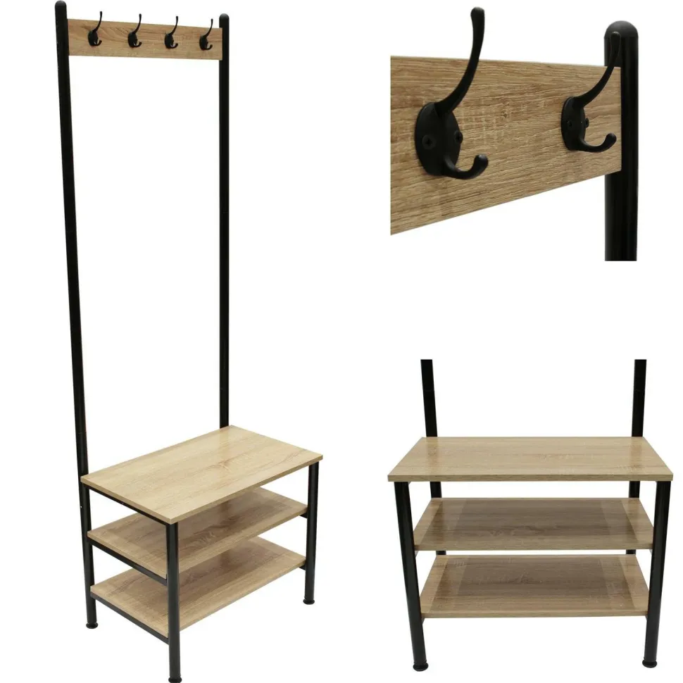 Wieszak Country z 3 półkami naturalny/czarny