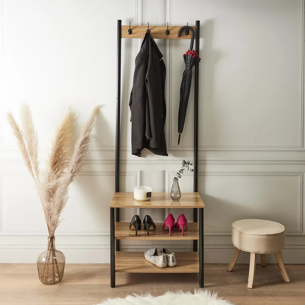 Wieszak Country z 3 półkami naturalny/czarny