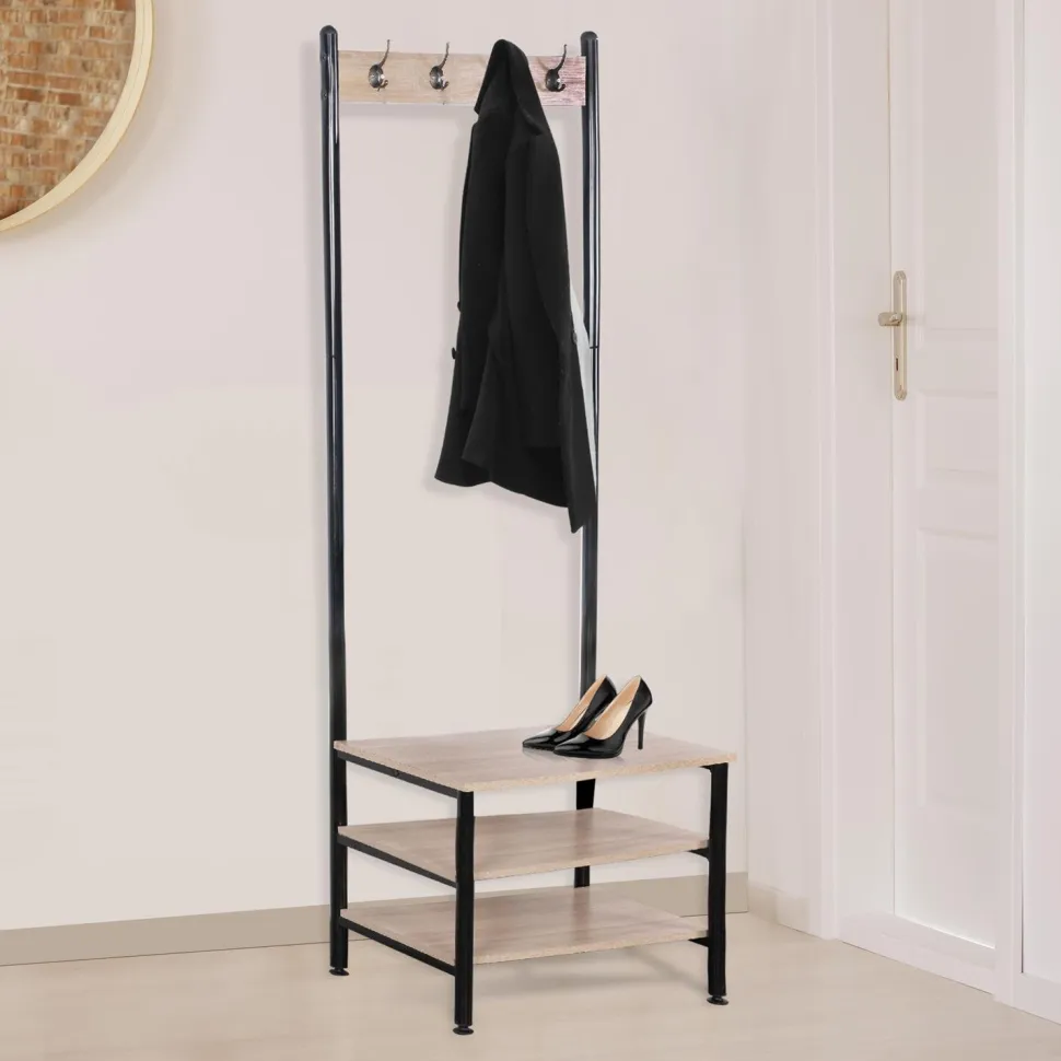 Wieszak Country z 3 półkami naturalny/czarny