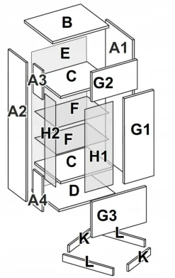 Witryna Lana lewa LED dąb/szary
