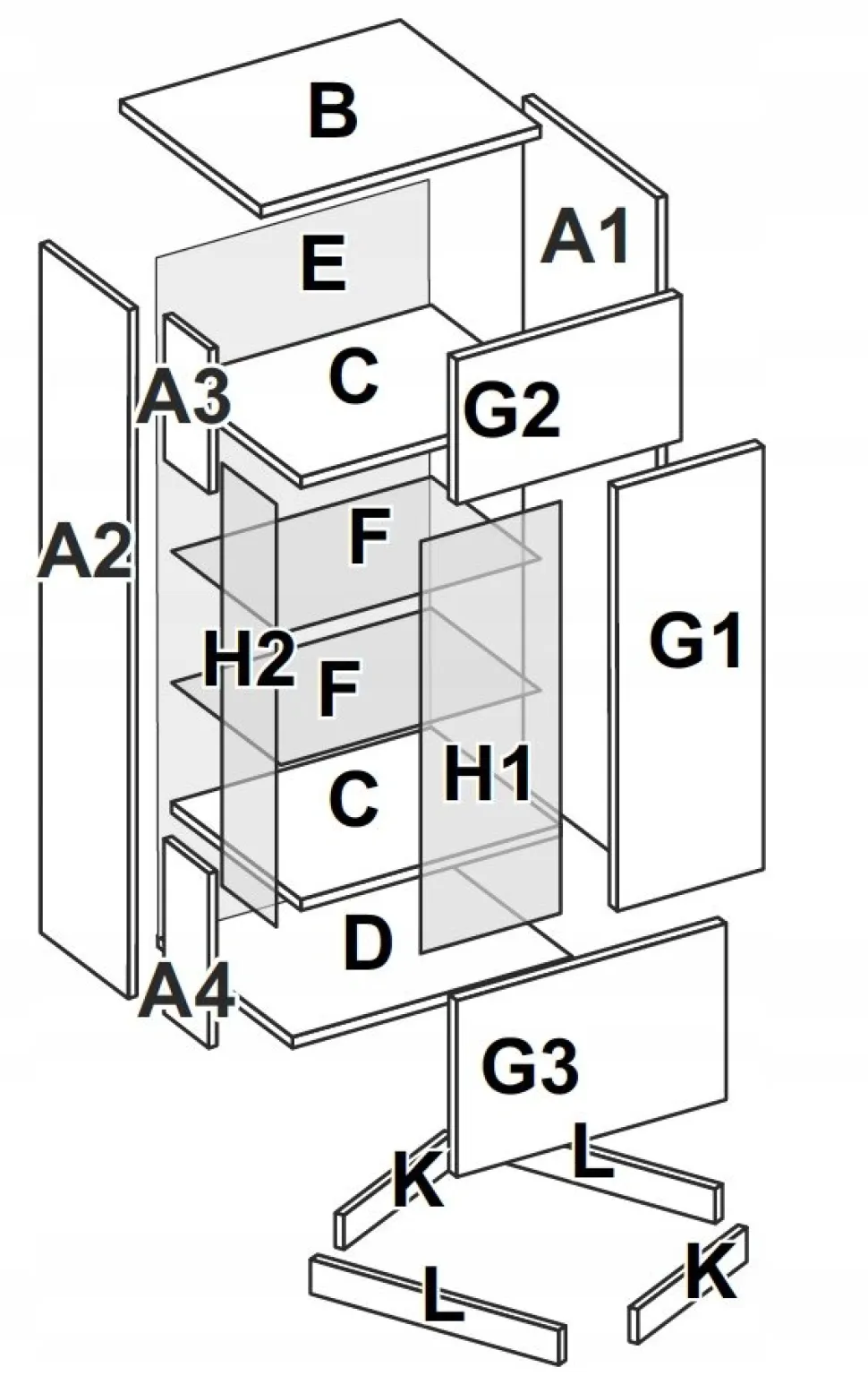 Witryna Lana lewa LED dąb/szary