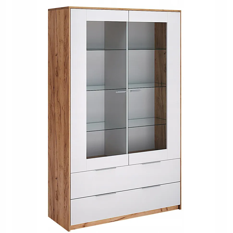 Witryna szeroka Tissa szkło dąb craft/ biała polysk