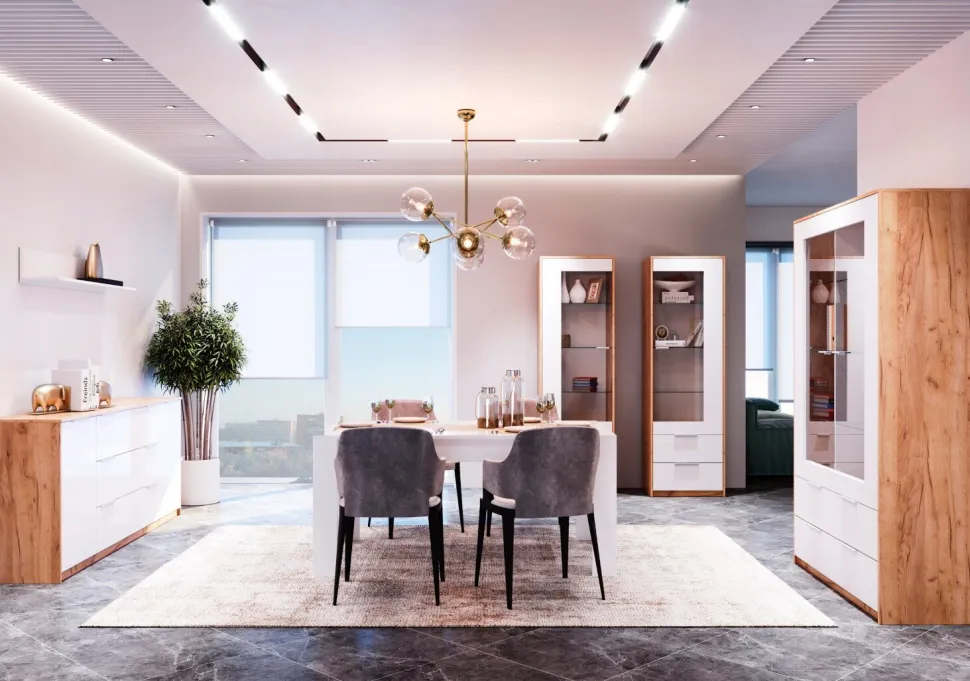 Witryna szeroka Tissa szkło dąb craft/ biała polysk