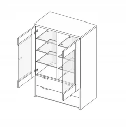 Witryna szeroka Tissa szkło dąb craft/ biała polysk