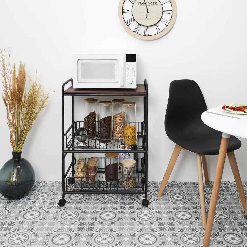 Wózek barek Dolie czarny/ orzech