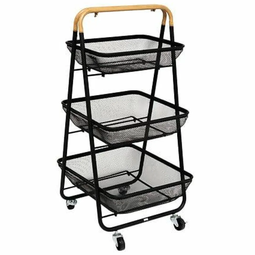 Wózek 3-poziomowy Mayaj metalowy czarny z drewnem