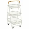 Wózek 3-poziomowy Mayaj metalowy biały    z drewnem