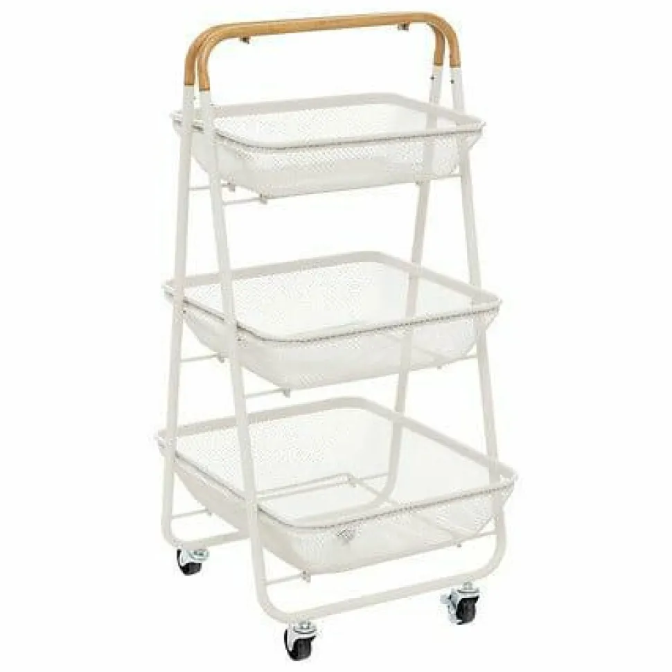 Wózek 3-poziomowy Mayaj metalowy biały z drewnem