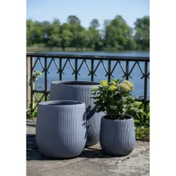 Zestaw 3 doniczek Dentos ryflowane szare