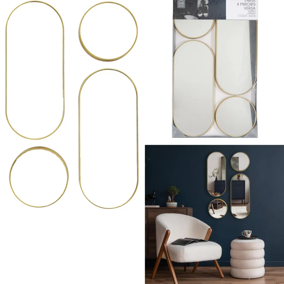 Zestaw 4 luster Deco round złote