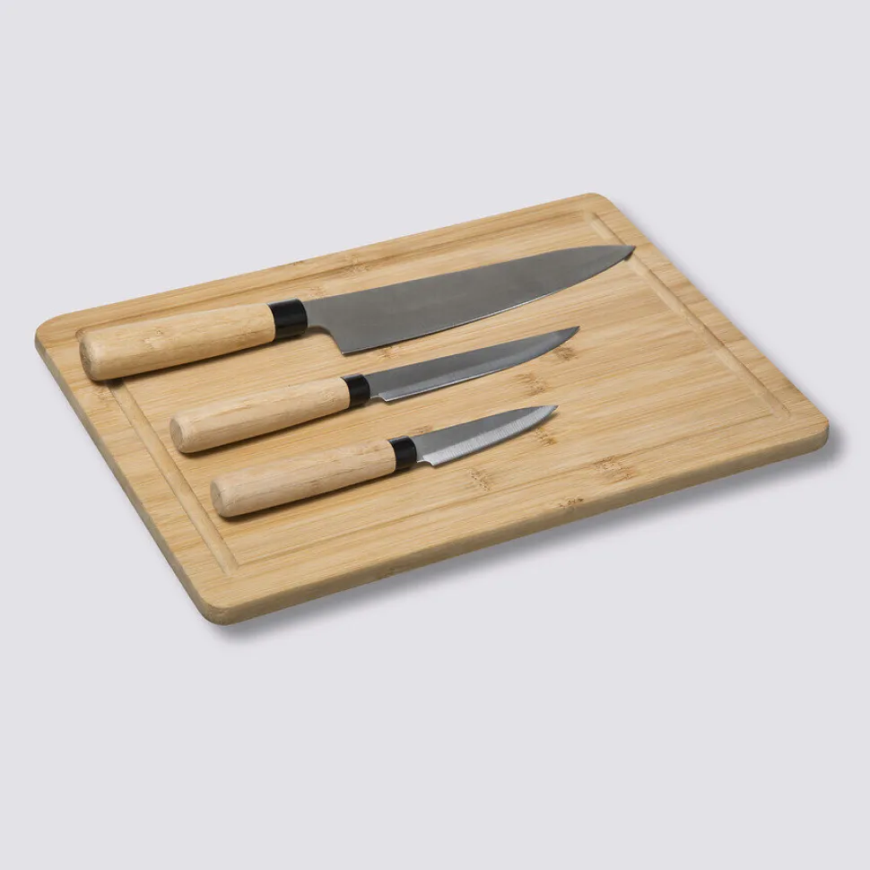 Zestaw 3 noży + deska bambusowa