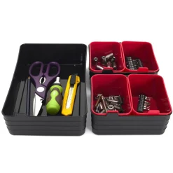 Zestaw 7 organizerów czarne/czerwone