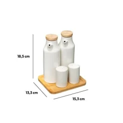 Zestaw 4 pojemników na przyprawy Seramik na podstawce bambusowej
