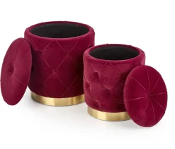 Zestaw 2 puf Grena ze schowkiem bordowe