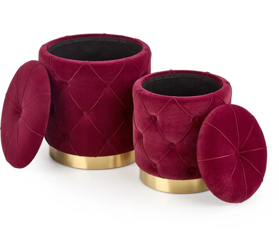 Zestaw 2 puf Grena ze schowkiem bordowe