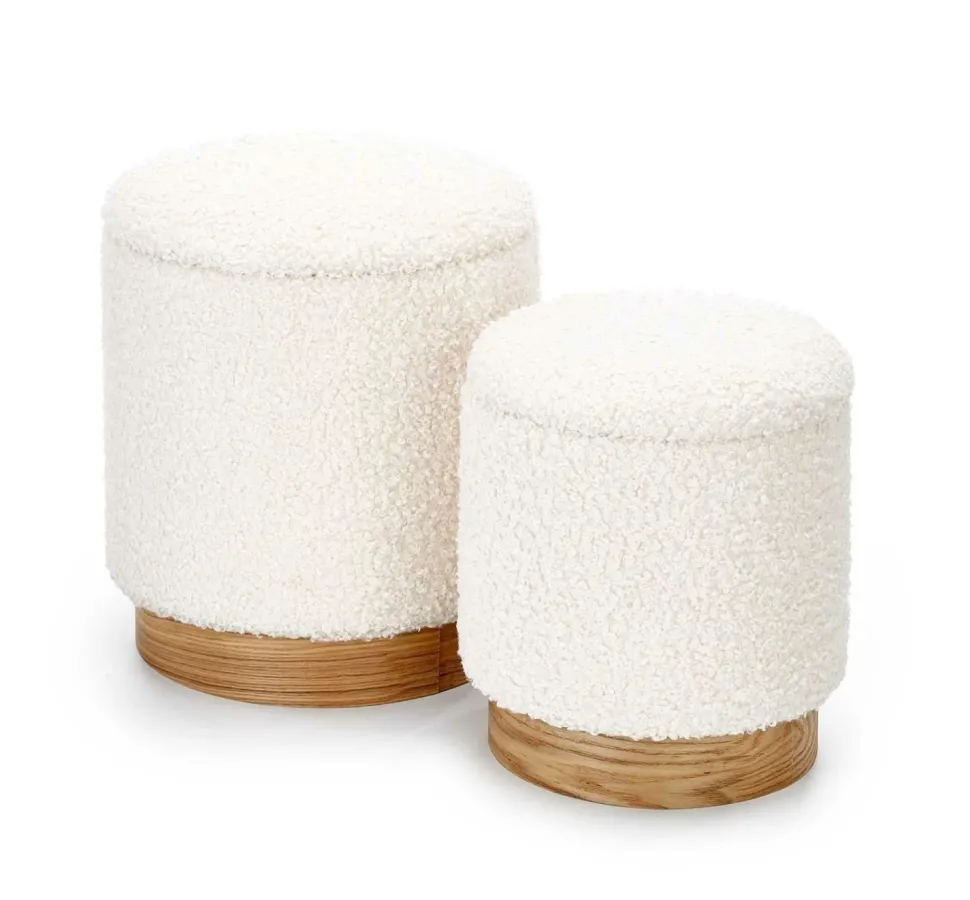 Zestaw 2 puf Nacun kremowe z pojemnikiem