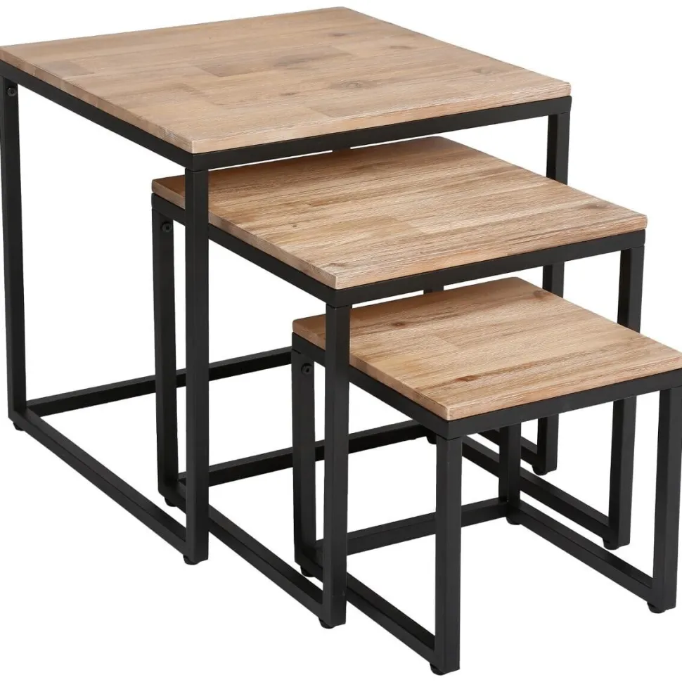 Zestaw 3 stolików Edena akacja/metal