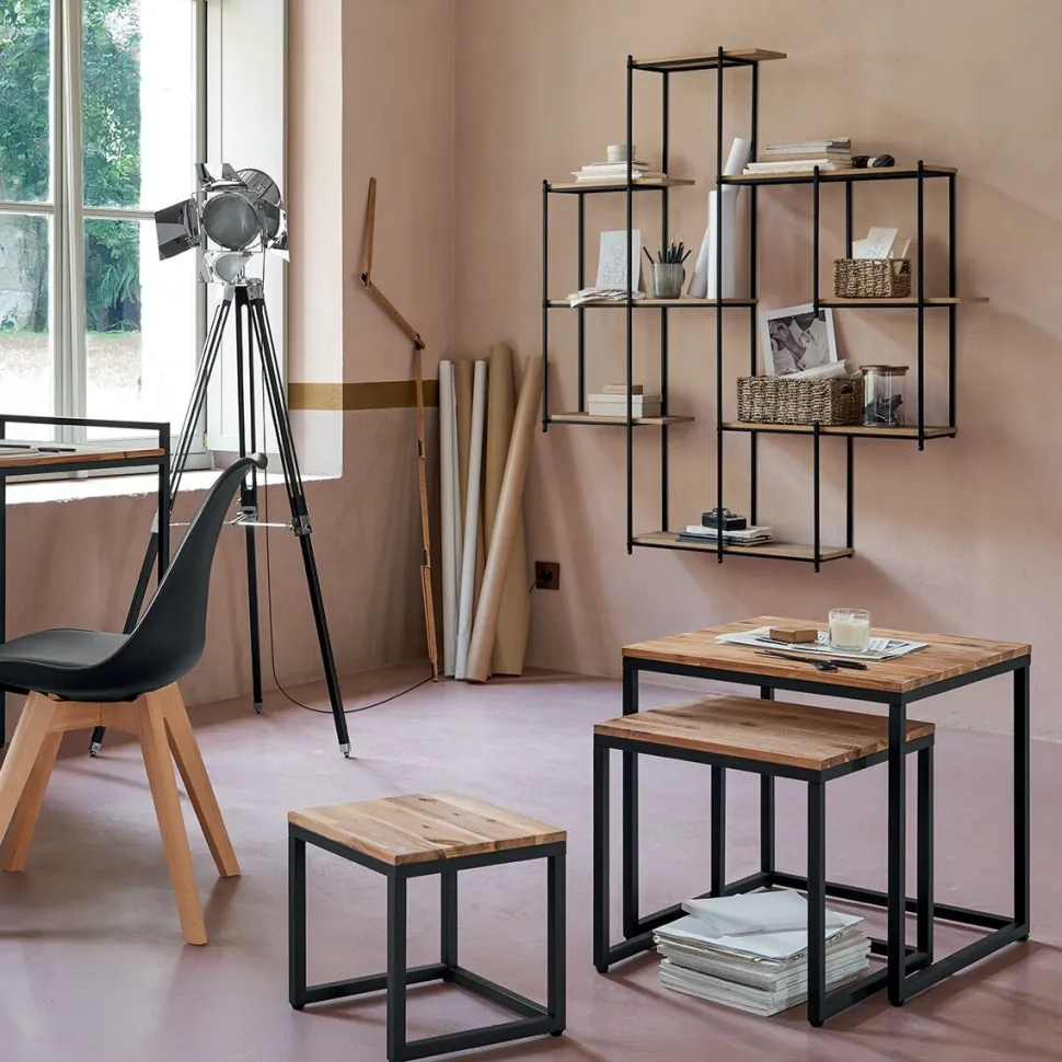 Zestaw 3 stolików Edena akacja/metal