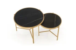 Zestaw 2 stolików kawowych Kalund czarny marmur/złoty