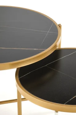Zestaw 2 stolików kawowych Kalund czarny marmur/złoty