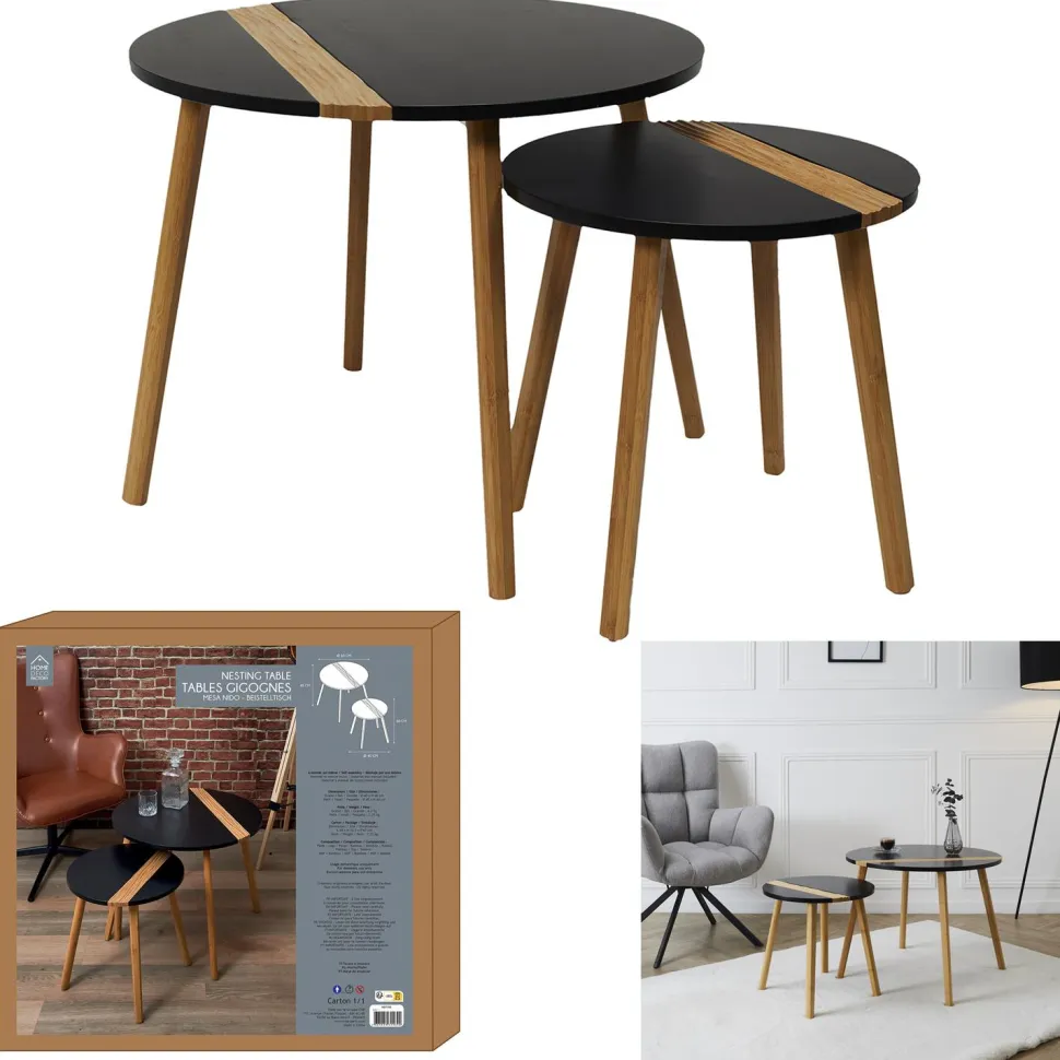 Zestaw 2 stolików kawowych Paraiba czarny/naturalny