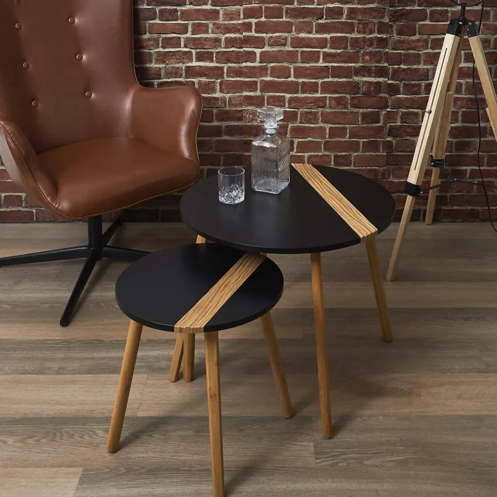 Zestaw 2 stolików kawowych Paraiba czarny/naturalny