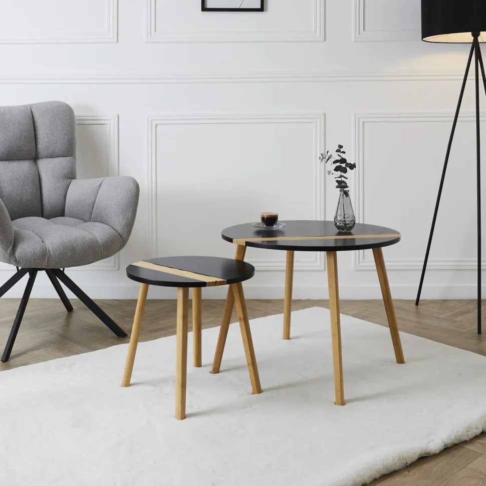 Zestaw 2 stolików kawowych Paraiba czarny/naturalny