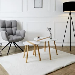 Zestaw 2 stolików kawowych Paraiba  biały/naturalny