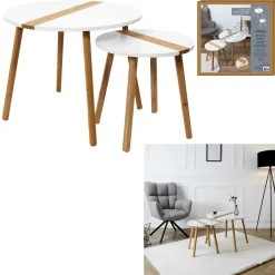 Zestaw 2 stolików kawowych Paraiba  biały/naturalny