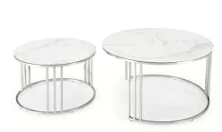 Zestaw 2 stolików Yasmine srebrny, szkło