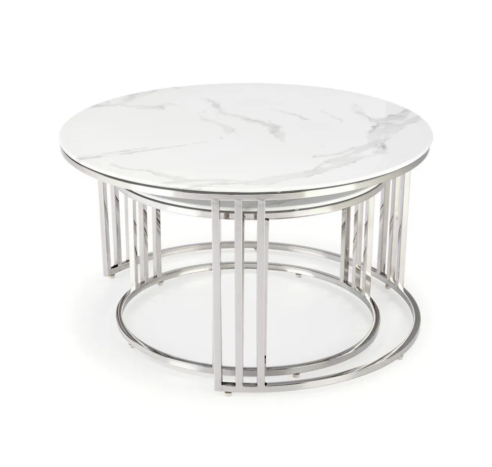 Zestaw 2 stolików Yasmine srebrny, szkło