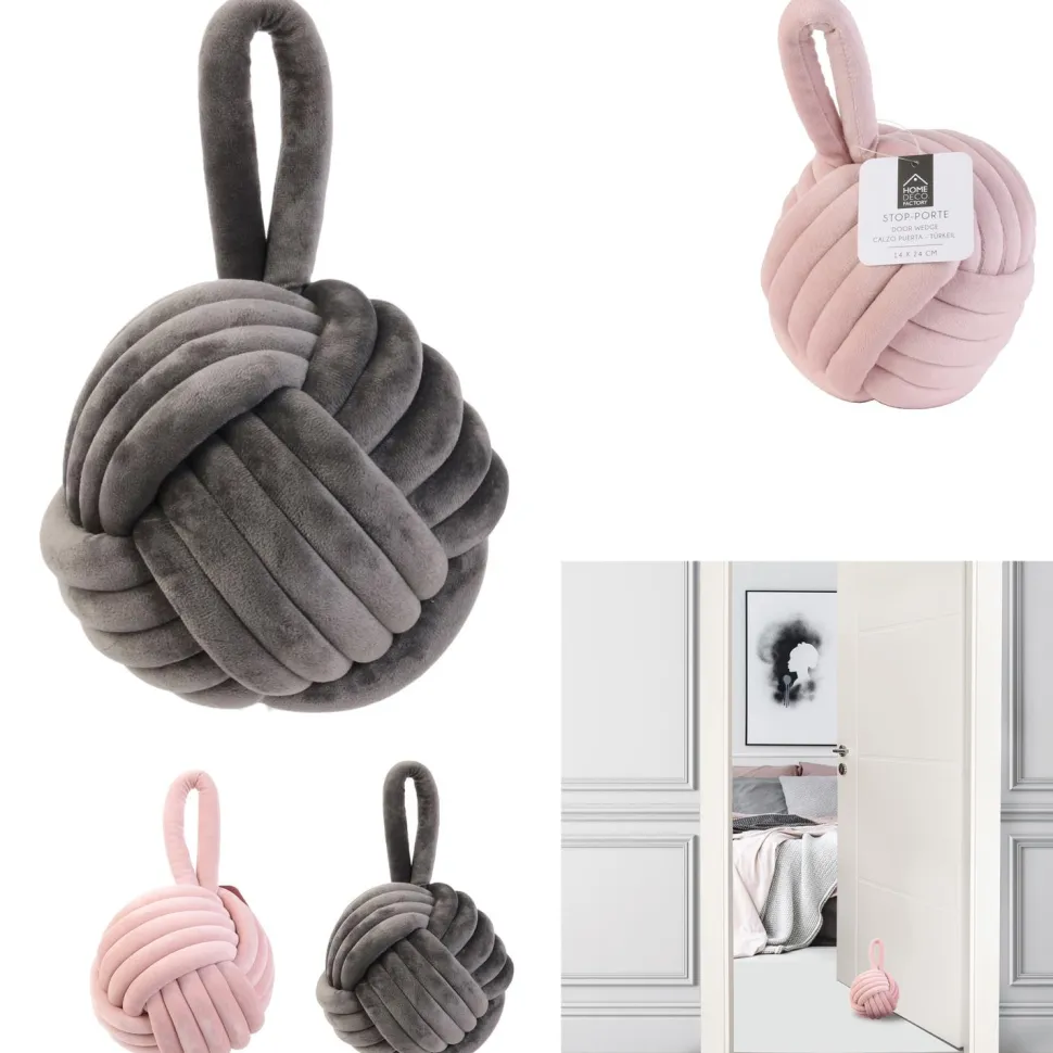 Zestaw dwóch stoperów do drzwi Yarn różowy i szary welwetowe