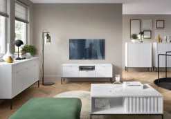 Zestaw mebli do salonu biały/czarny Delicious ryflowane fronty