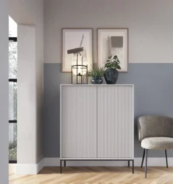 Zestaw mebli do salonu szary/czarny Delicious ryflowane fronty