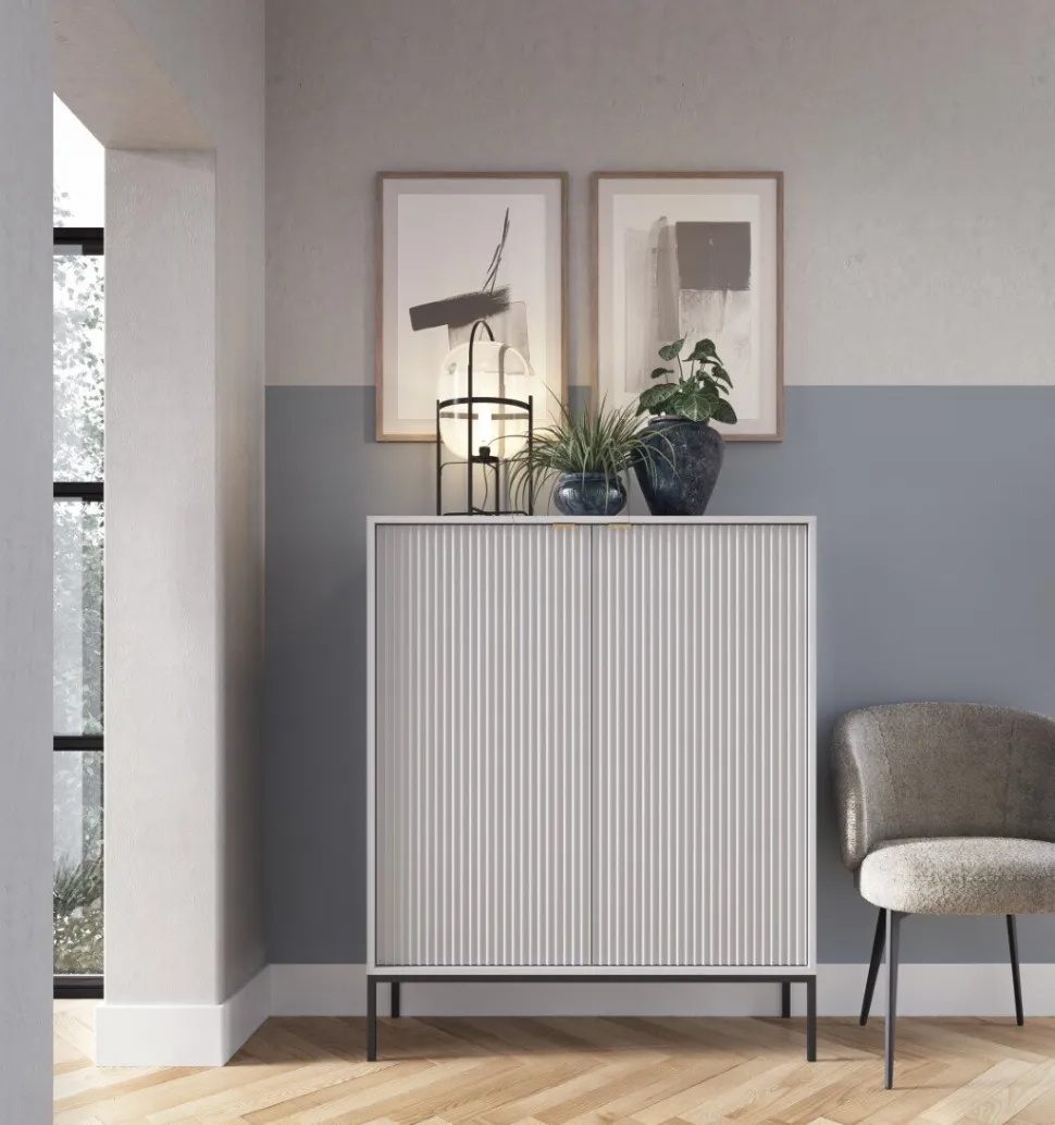 Zestaw mebli do salonu szary/czarny Delicious ryflowane fronty