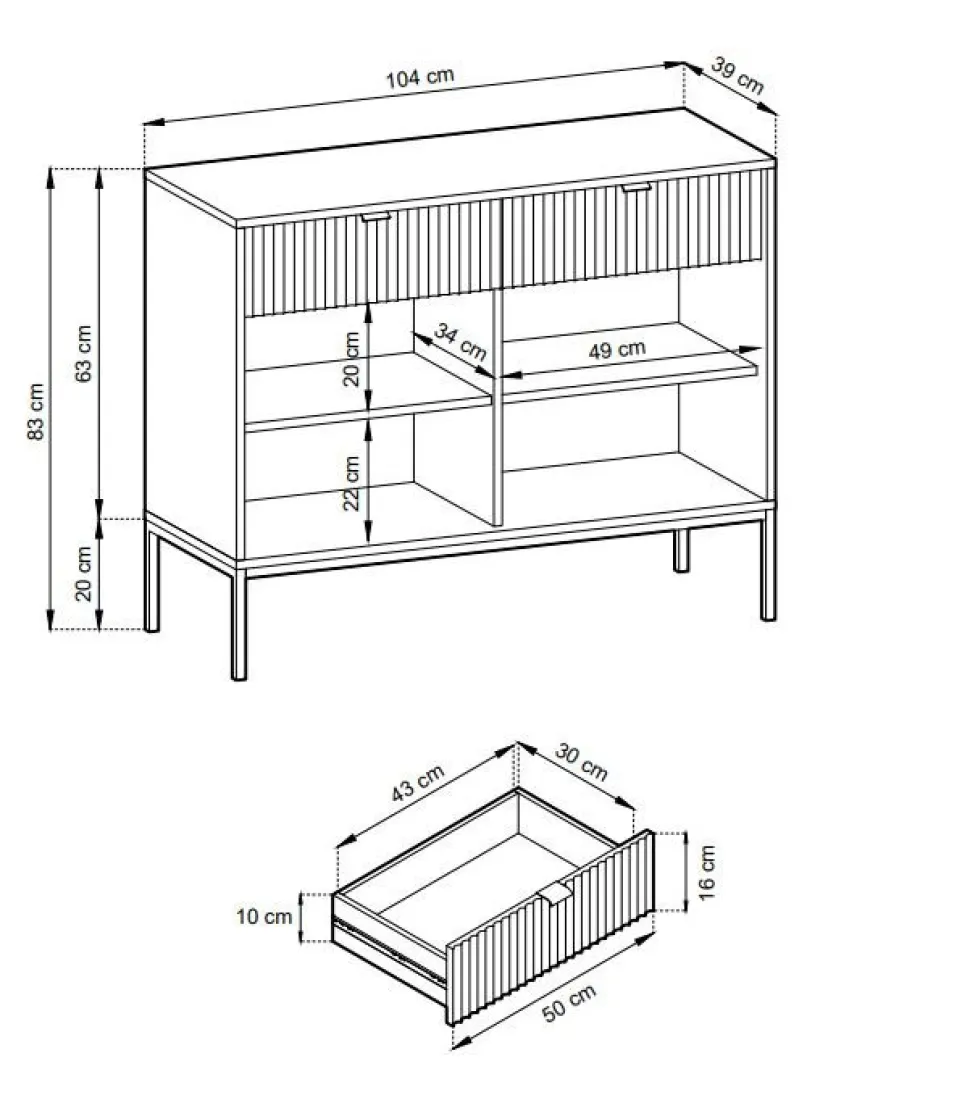 Zestaw mebli do salonu szary/czarny Delicious ryflowane fronty