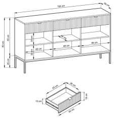 Zestaw mebli do salonu szary/czarny Delicious ryflowane fronty