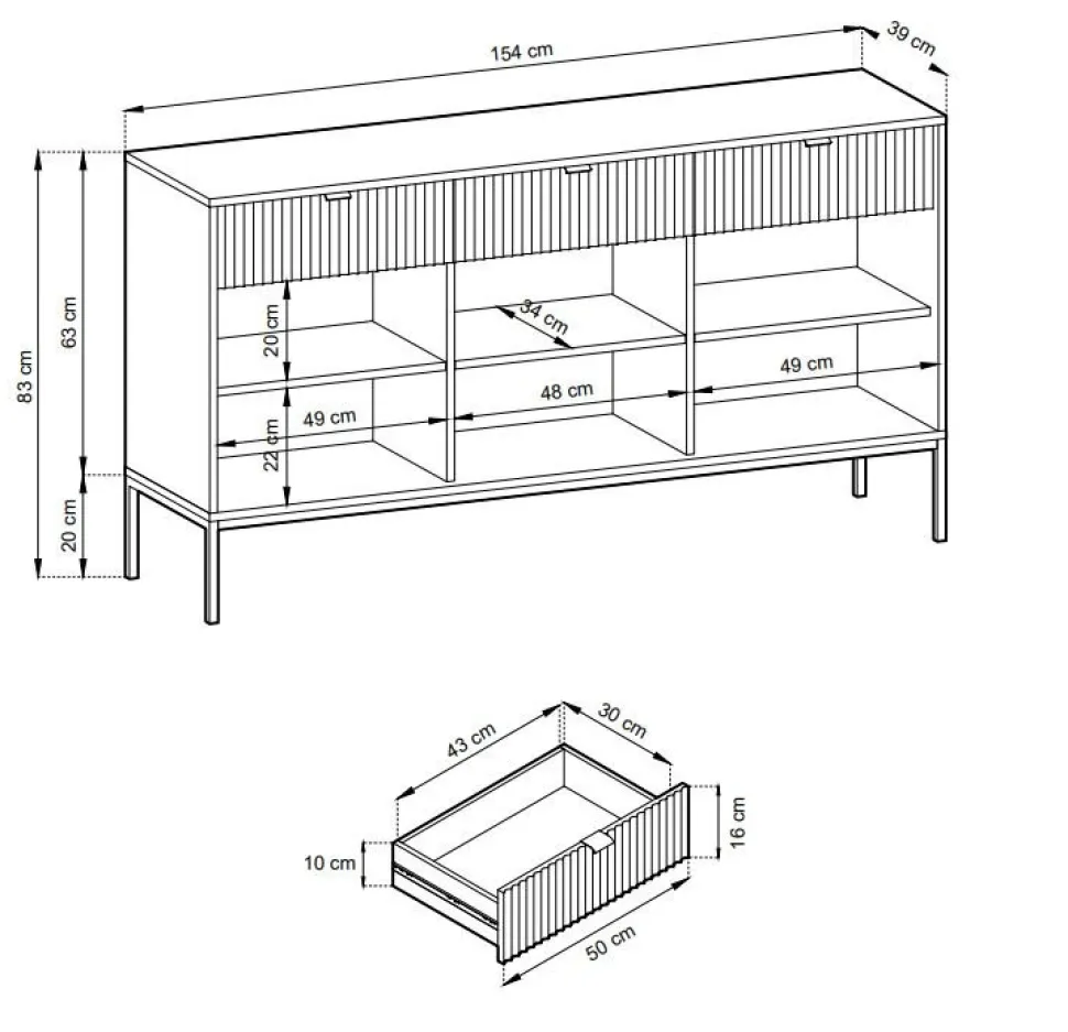 Zestaw mebli do salonu szary/czarny Delicious ryflowane fronty