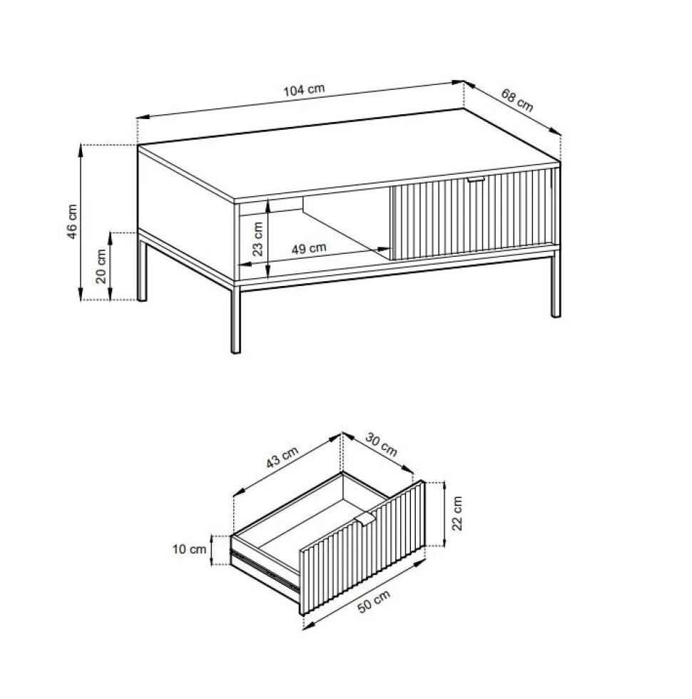 Zestaw mebli do salonu szary/czarny Delicious ryflowane fronty