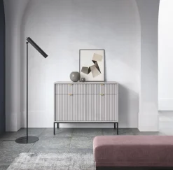 Zestaw mebli do salonu szary/czarny Delicious ryflowane fronty