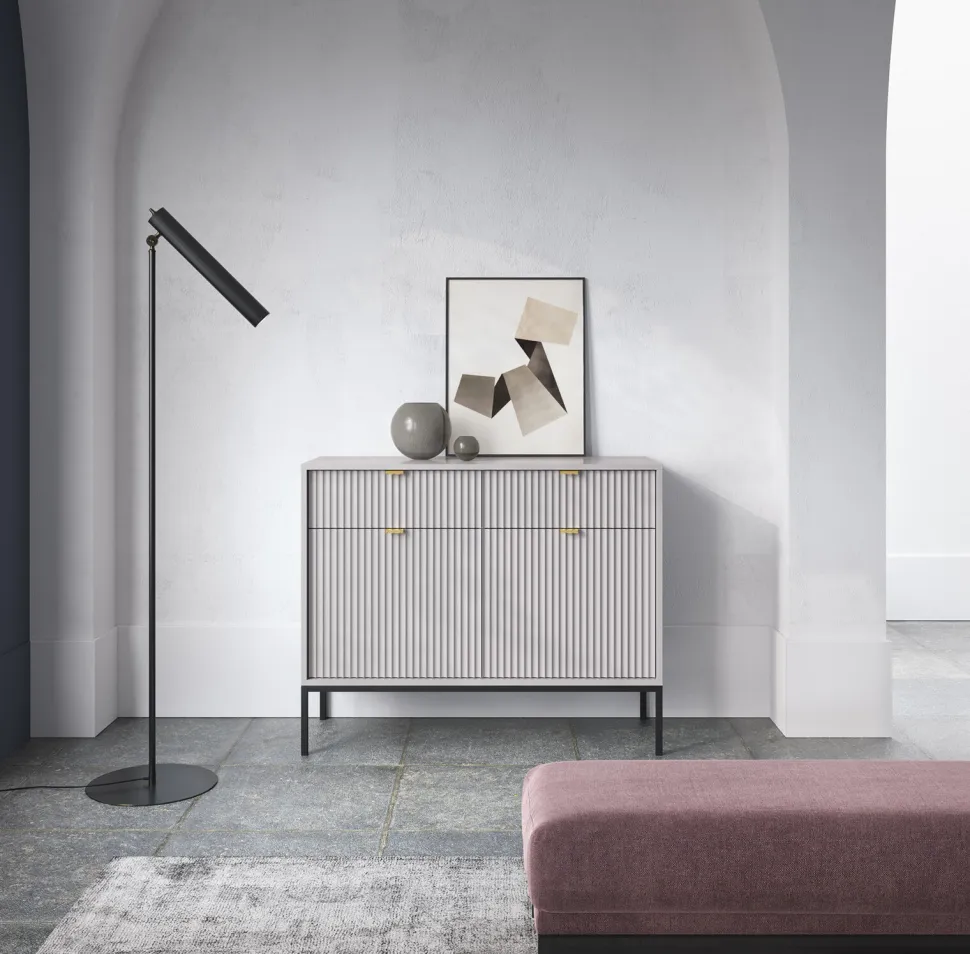 Zestaw mebli do salonu szary/czarny Delicious ryflowane fronty